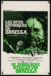 2b318 SATANIC RITES OF DRACULA Belgian '78 great artwork of Christopher Lee as vampire!