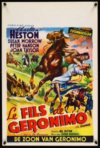 2b319 SAVAGE Belgian '52 Native American Charlton Heston grabs Susan Morrow on horseback!
