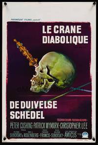 2b329 SKULL Belgian '65 Peter Cushing, Christopher Lee, cool horror artwork of dagger in skull!