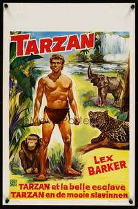 2b345 TARZAN & THE SLAVE GIRL Belgian R60s different art of Lex Barker with jungle animals!
