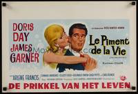 2b351 THRILL OF IT ALL Belgian '63 different artwork of Doris Day kissing James Garner!