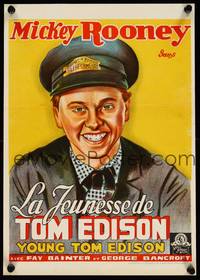 2b385 YOUNG TOM EDISON Belgian '40s great close up of dedicated young inventor Mickey Rooney!