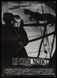 2b399 BLACK CAT French 20x27 R1990s cool image of creepy Boris Karloff!