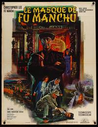 2b423 FACE OF FU MANCHU French 24x31 '65 great art of Asian villain Christopher Lee by Mascii!