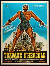 2b439 HERCULES French 23x31 '59 artwork of the world's mightiest man Steve Reeves!