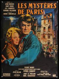 2b461 LES MYSTERES DE PARIS French 23x30 '62 cool art of Jean Marais & Dany Robin by Jean Mascii!