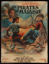 2b492 PIRATES OF MALAYSIA French 22x30 '64 cool Mascii art of swashbuckler Steve Reeves!
