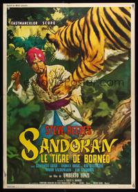 2b506 SANDOKAN THE GREAT French 23x32 '65 Umberto Lenzi, art of tiger leaping at Steve Reeves!