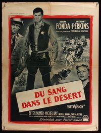 2b526 TIN STAR French 24x32 '57 close up of cowboys Henry Fonda & Anthony Perkins!