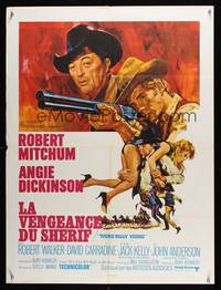2b555 YOUNG BILLY YOUNG French 23x32 '69 art of Robert Mitchum carrying sexy Angie Dickinson!