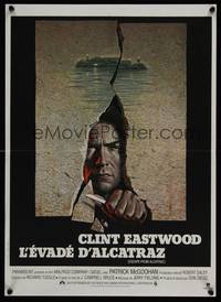 2b599 ESCAPE FROM ALCATRAZ French 16x22 '79 cool artwork of Clint Eastwood busting out by Lettick!