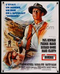 2b628 HOMBRE French 15x21 '66 cool art of Paul Newman by Boris Grinsson, directed by Martin Ritt!