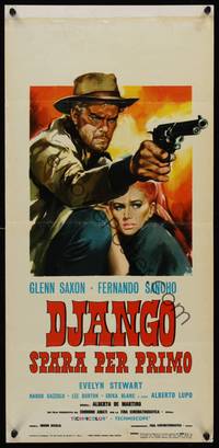 2b741 DJANGO SHOOTS FIRST Italian locandina '66 Django Spara Per Primo, cool Symeoni western art!