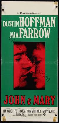 2b779 JOHN & MARY Italian locandina '69 close image of Dustin Hoffman about to kiss Mia Farrow!