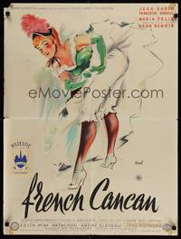2c270 FRENCH CANCAN French 23x32 '55 Jean Renoir, great art of Moulin Rouge showgirl by Hurel!