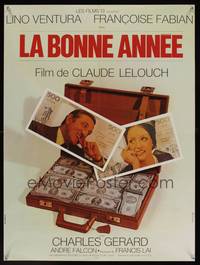 2c283 HAPPY NEW YEAR French 23x30 '74 Claude Lelouch's La Bonne Annee, Lino Ventura!