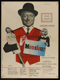 2c317 MONSIEUR French 24x32 '64 Jean Gabin, French comedy, Bourduge artwork!