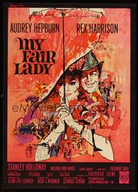 2c319 MY FAIR LADY French 23x32 '64 classic art of Audrey Hepburn & Rex Harrison by Bob Peak!