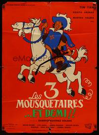 2c344 THREE & A HALF MUSKETEERS French 23x32 '57 cool artwork of wacky Tin-Tan on horse!