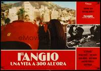 2c444 FANGIO UNA VITA A 300 ALL'ORA Italian photobusta '81 Formula 1 racing & roadside carnage!