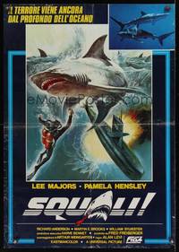 2c415 SIX MILLION DOLLAR MAN: SHARKS Italian lrg pbusta '79 art of scuba diver with huge shark!