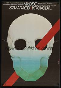 2c644 ROMANCING THE STONE Polish 26x38 '85 Robert Zemeckis, cool art of skull by Jakub Erol!