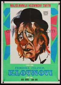 2c131 CLOWNS Yugoslavian '71 Federico Fellini, wonderful artwork of sad circus clown!