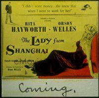 2d141 LADY FROM SHANGHAI glass slide '47 Orson Welles doesn't want money from sexy Rita Hayworth!