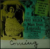 2d144 MAN FROM COLORADO glass slide '48 Ellen Drew is caught between Glenn Ford & William Holden!