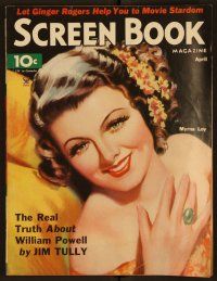 2d062 SCREEN BOOK magazine April 1935 wonderful art of sexy smiling Myrna Loy by Tempest Inman!