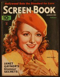 2d060 SCREEN BOOK magazine February 1935 artwork of pretty Janet Gaynor by Tempest Inman!