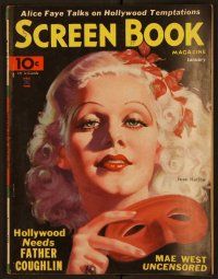 2d059 SCREEN BOOK magazine January 1935 wonderful art of Jean Harlow with mask by Tempest Inman!