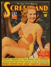 2d095 SCREENLAND magazine August 1942 portrait of sexy smiling Betty Grable in swimsuit!