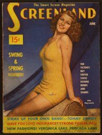 2d093 SCREENLAND magazine June 1942 portrait of sexy Rita Hayworth in swimsuit from My Gal Sal!