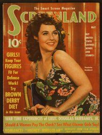 2d092 SCREENLAND magazine May 1942 portrait of sexy Paulette Goddard in flower print dress!
