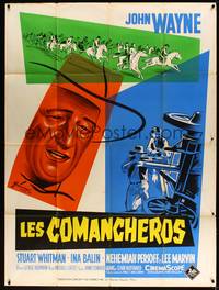 2e329 COMANCHEROS French 1p '61 different art of John Wayne by Boris Grinsson, Michael Curtiz!