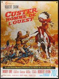 2e334 CUSTER OF THE WEST French 1p '68 art of Robert Shaw vs Indians at Battle of Little Big Horn!