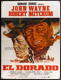 2e357 EL DORADO French 1p R70s John Wayne, Robert Mitchum, Howard Hawks, different art by Landi!
