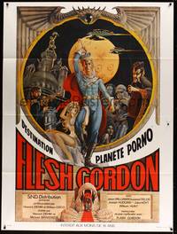 2e373 FLESH GORDON French 1p '74 sexy sci-fi spoof, wacky erotic super hero art by George Barr!