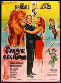 2e374 FLUFFY French 1p '65 different art of huge lion & Tony Randall & Shirley Jones by Belinsky!
