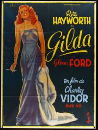 2e392 GILDA French 1p R72 art of sexy Rita Hayworth smoking in sheath dress by Grinsson!