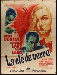 2e395 GLASS KEY French 1p '48 different art of Alan Ladd & Veronica Lake by Roger Soubie!