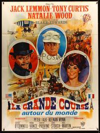 2e403 GREAT RACE style A French 1p '65 art of Tony Curtis, Jack Lemmon & Natalie Wood by Mascii!