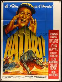 2e409 HATARI French 1p '62 Howard Hawks, best art of John Wayne in Africa by Roger Soubie!