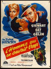 2e470 MAN WHO KNEW TOO MUCH French 1p R50s Hitchcock, art of Jimmy Stewart & Doris Day by Grinsson!