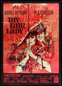 2e484 MY FAIR LADY French 1p '64 classic art of Audrey Hepburn & Rex Harrison by Bob Peak!