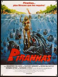 2e503 PIRANHA French 1p '78 Roger Corman, great art of man-eating fish & sexy girl by John Solie!