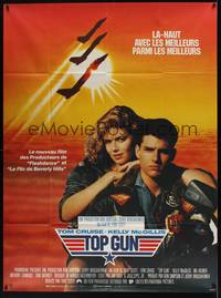 2e571 TOP GUN French 1p '86 great image of Tom Cruise & Kelly McGillis, Navy fighter jets!