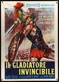 2e062 INVINCIBLE GLADIATOR Italian 1p '61 art of Richard Harrison with sword & armor by Rene!