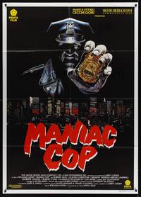 2e076 MANIAC COP 2 Italian 1p '91 cool different art of psycho killer policeman by Casaro!